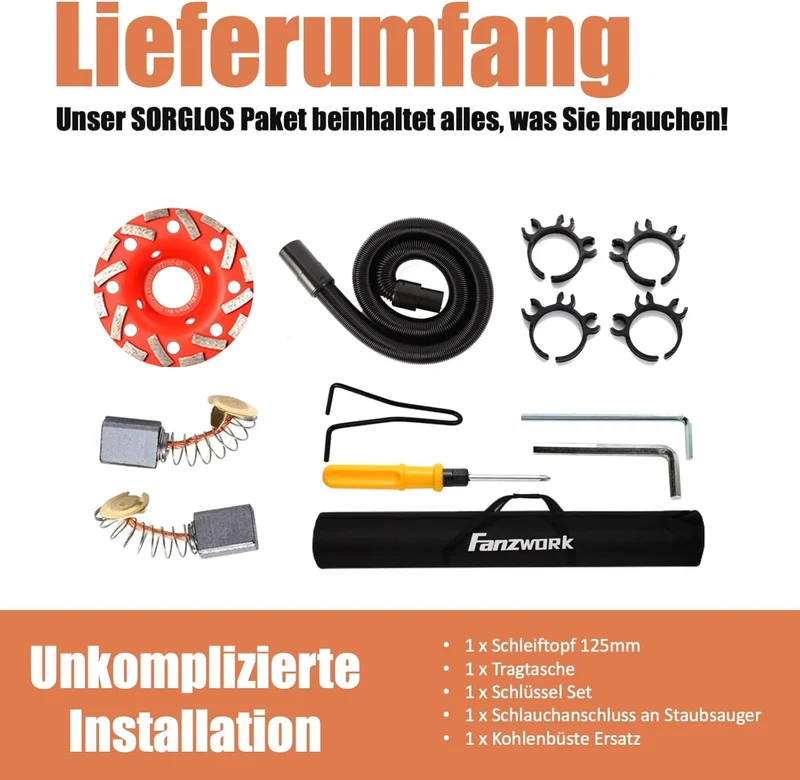 Neuwertig - FANZWORK Betonschleifer 1010W mit Teleskopstange bis 1,20 m Inklusive Diamantschleiftopf 125mm in Profiqualität