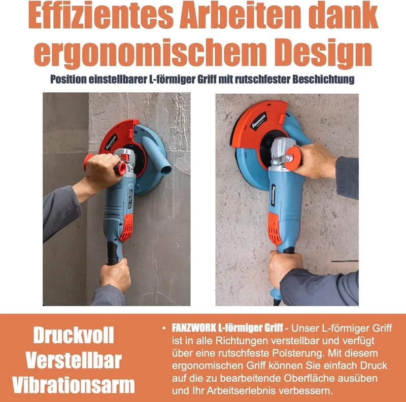 Gebraucht - FANZWORK 1750W/180mm Betonschleifer Set, 7.500 min-1 Umdrehung, inkl. 2 Stk. Premium180mm Diamantschleiftöpfe FZ-BW1750