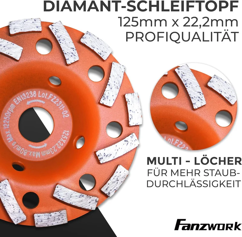 Gebraucht - #8 FANZTOOL Absaughaube für Winkelschleifer inkl. 2 x 125mm + Diamantschleiftopf Premium