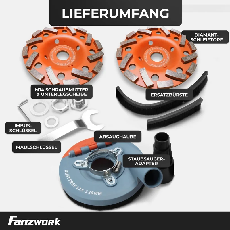 Gebraucht - #8 FANZTOOL Absaughaube für Winkelschleifer inkl. 2 x 125mm + Diamantschleiftopf Premium