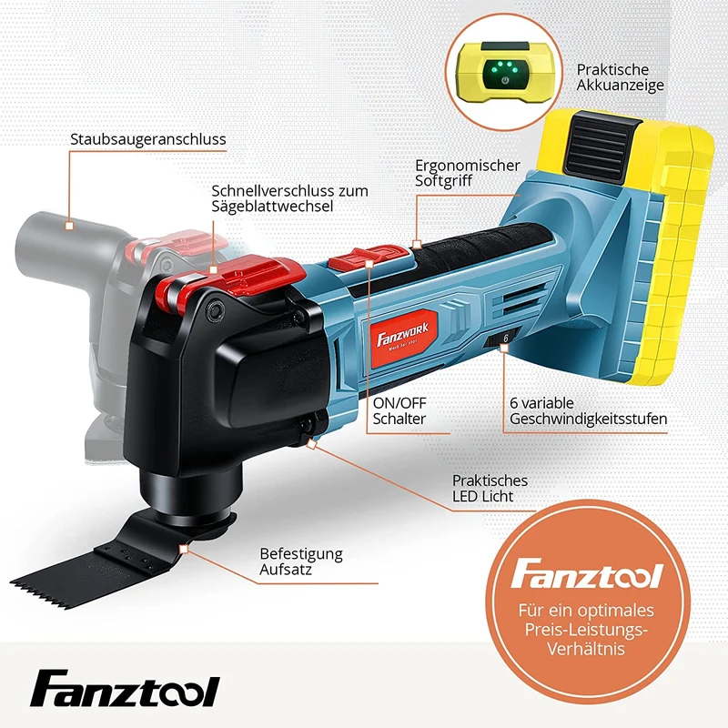 Neuwertig - FANZTOOL Akku Multifunktionswerkzeug, 20V EC Motor SMD100004