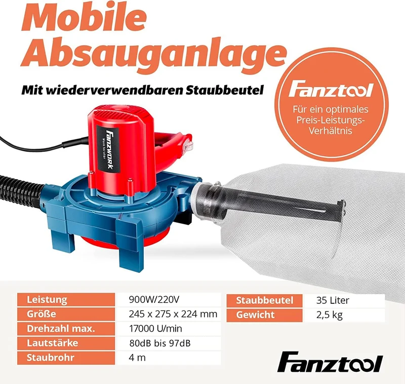 Gebraucht - Mobile Absauganlage 900W mit wiederverwendbaren Staubbeutel und Metallgehäuse FZ-BV6902