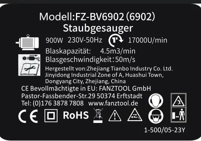 Gebraucht - Mobile Absauganlage 900W mit wiederverwendbaren Staubbeutel und Metallgehäuse FZ-BV6902