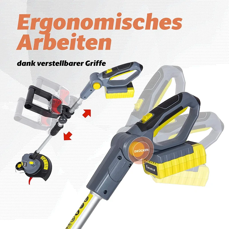 Gebraucht - FANZTOOL Akku Rasentrimmer 20V, inkl. 2Ah Akku, Ladegerät, Gerade Messer für Glatt- und Feinschnitt Und gekrümmte Messer mit Zähnen für Grobschnitt