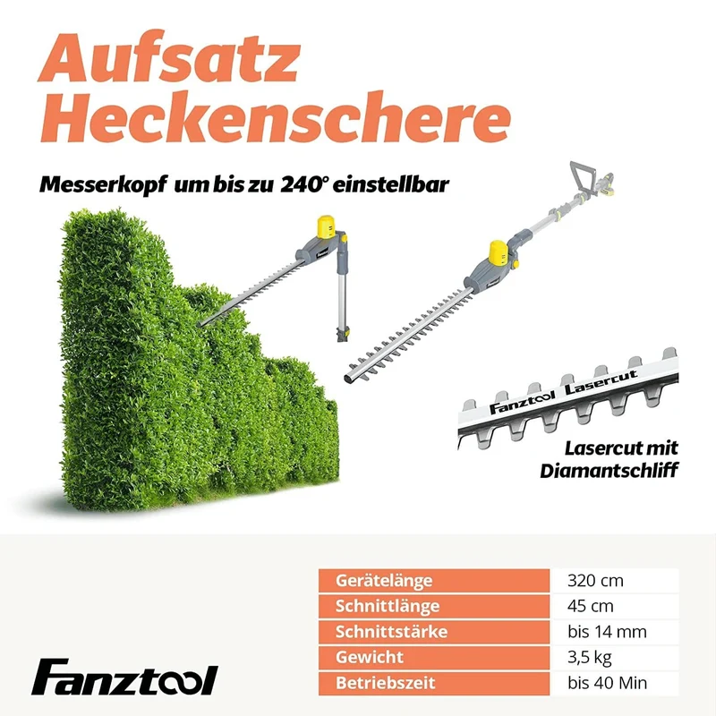 Gebraucht - FANZTOOL 20V Li-Ion Akku 2-in-1 Hochentaster/teleskop Heckenschere mit 2Ah Akku & Ladegerät, Reichweite bis 5 m, 17 cm Schnittstärke, leichtes Gewicht 3,5 Kg