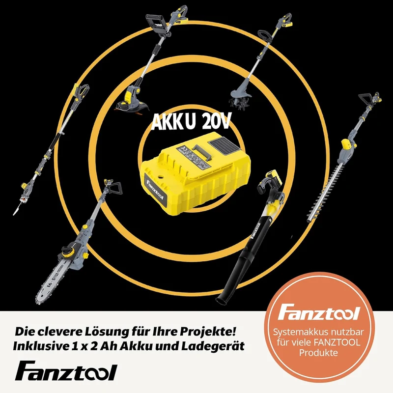 Gebraucht - FANZTOOL 20V Li-Ion Akku 2-in-1 Hochentaster/teleskop Heckenschere mit 2Ah Akku & Ladegerät, Reichweite bis 5 m, 17 cm Schnittstärke, leichtes Gewicht 3,5 Kg