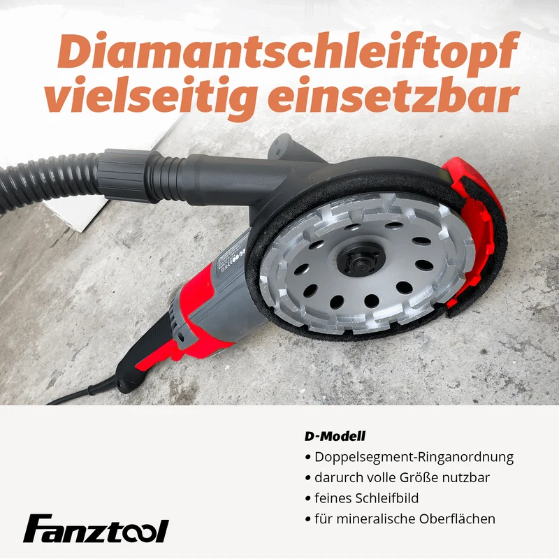 Gebraucht - FANZWORK Betonschleifer Betonfräse Set mit Diamantschleiftopf und Absaughaube (1500W/125mm) FT2302