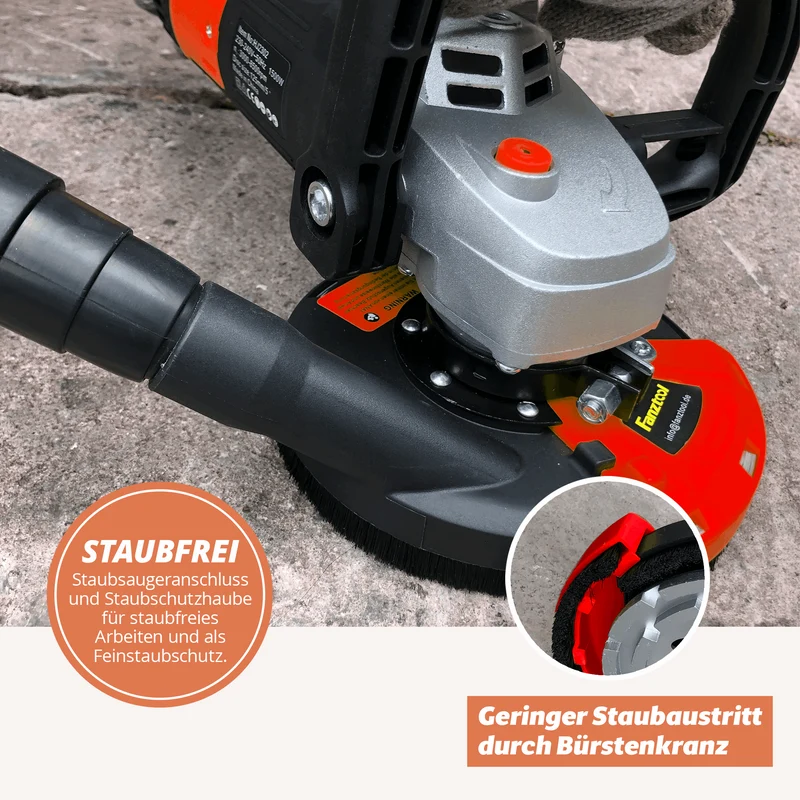 Gebraucht - FANZWORK Betonschleifer Betonfräse Set mit Diamantschleiftopf und Absaughaube (1500W/125mm) FT2302