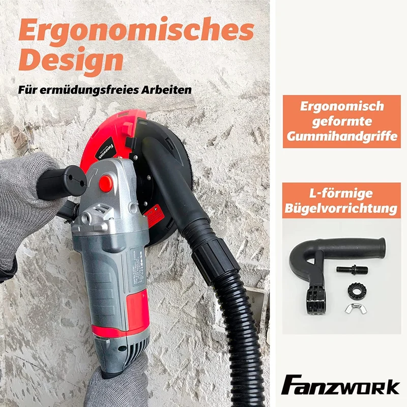 Neuwertig - FANZWORK Betonschleifer Betonfräse 2000W Set mit 180mm Diamantschleiftopf und Absaughaube FT-2301