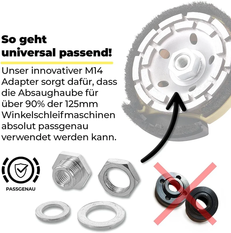 Neuwertig - #1 FANZTOOL Diamantschleiftopf 125 mm mit universal Absaughaube Staubsaugung für Winkelschleifer Betonschleifer
