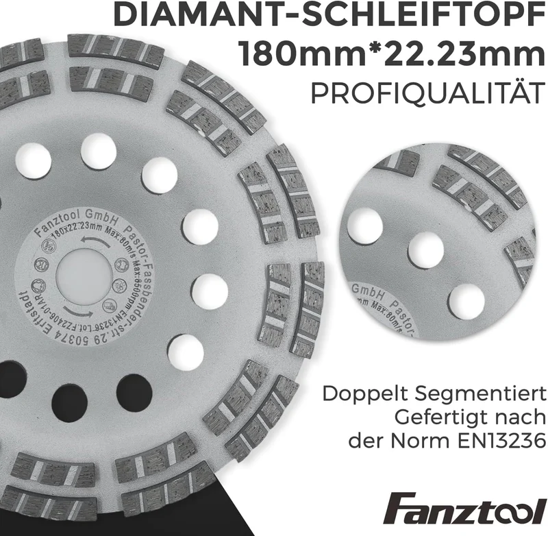 Neuwertig - #5 FANZTOOL Winkelschleifer Absaughaube 150/180 mm + 2 x Diamantschleiftopf