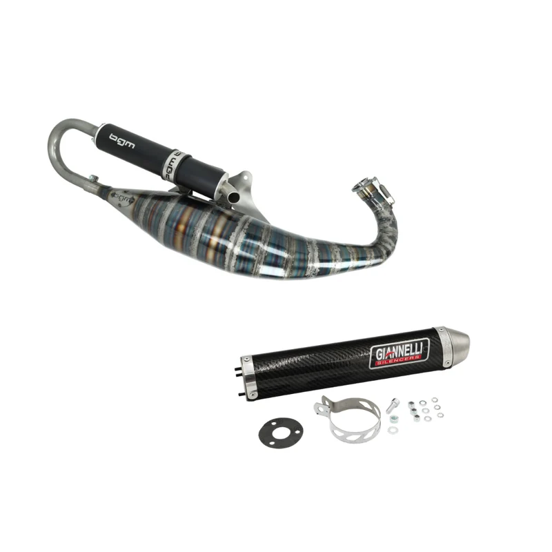 Pot d'échappement BGM 55 Temps Noir + Silencieux Giannelli Carbone Piaggio / Gilera 125-180cc 2 Temps