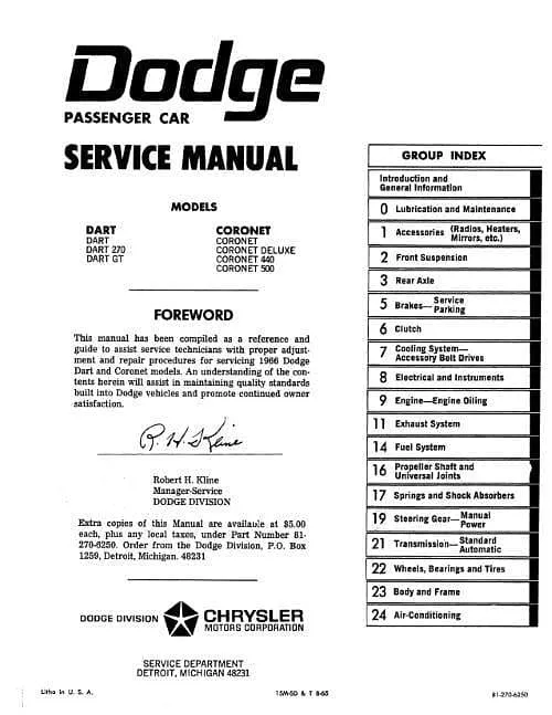 Manuel d'atelier workshop manual Dodge Charger 1969