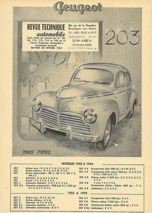 manuel d'atelier Peugeot 203 tous modèles