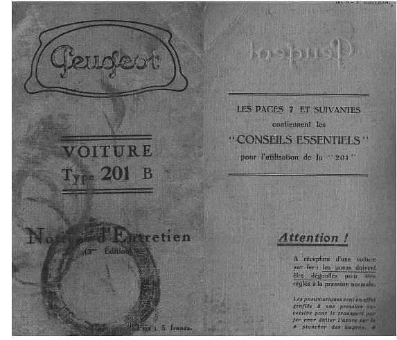 manuels d'atelier Peugeot 201