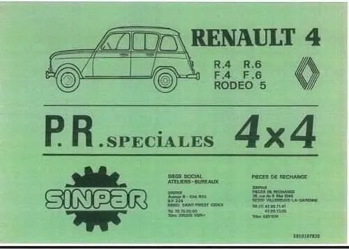manuels d'atelier Renault 4l dont Sinpar Rodeo et Plein Air