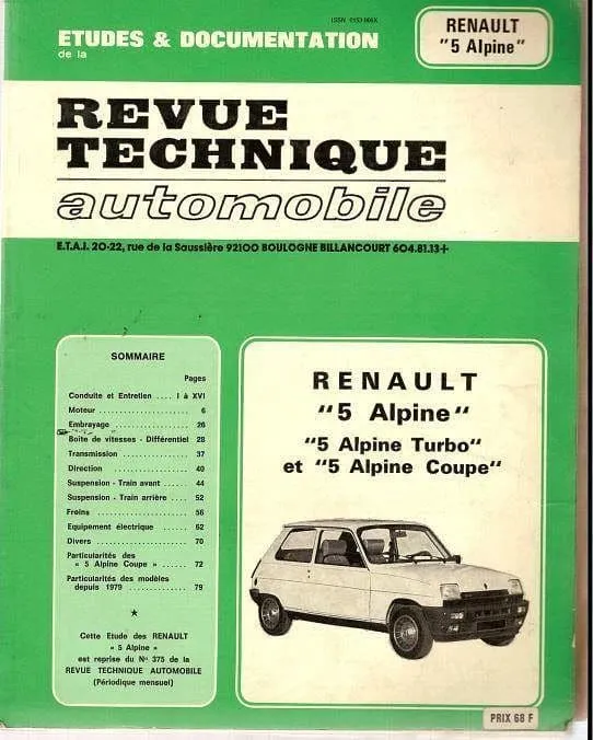 Manuels d'atelier Renault 5 dont Alpine et Alpine Turbo