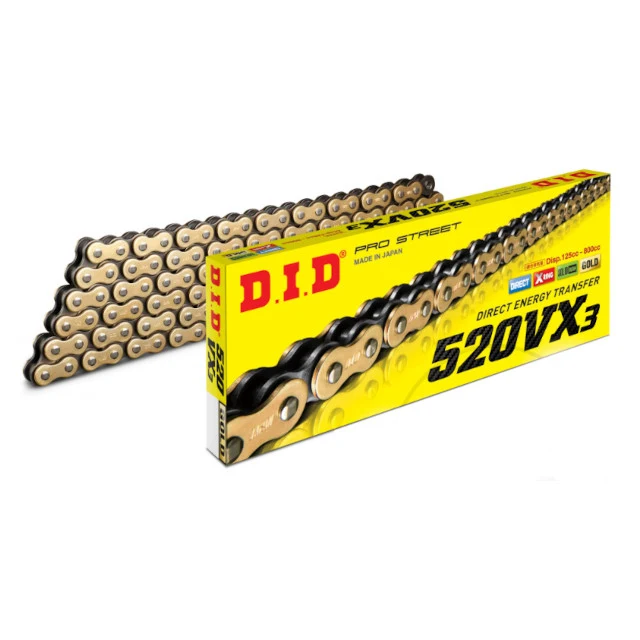 Cadena de transmisión X-Ring paso 520 VX3 G&B 118 eslabones D.I.D - dorado