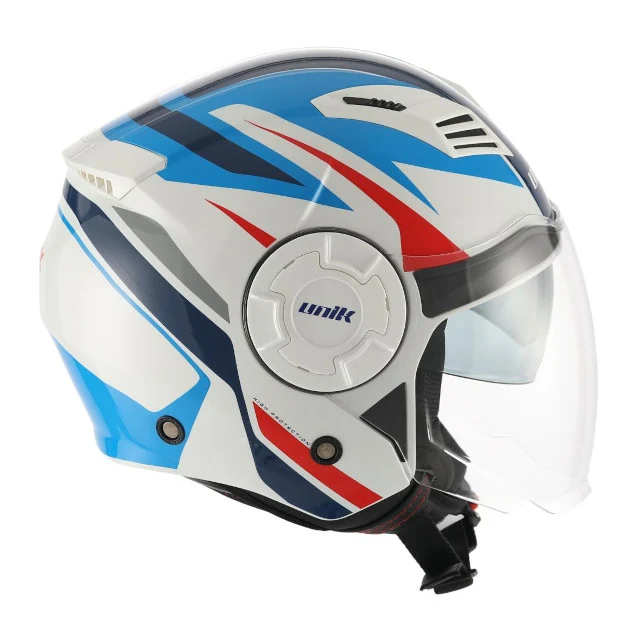 Casco jet Unik mercury DV U-16 blanco-azul-rojo