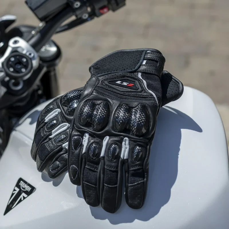 Guantes LS2 Spark II Leather Man - Negro/Blanco