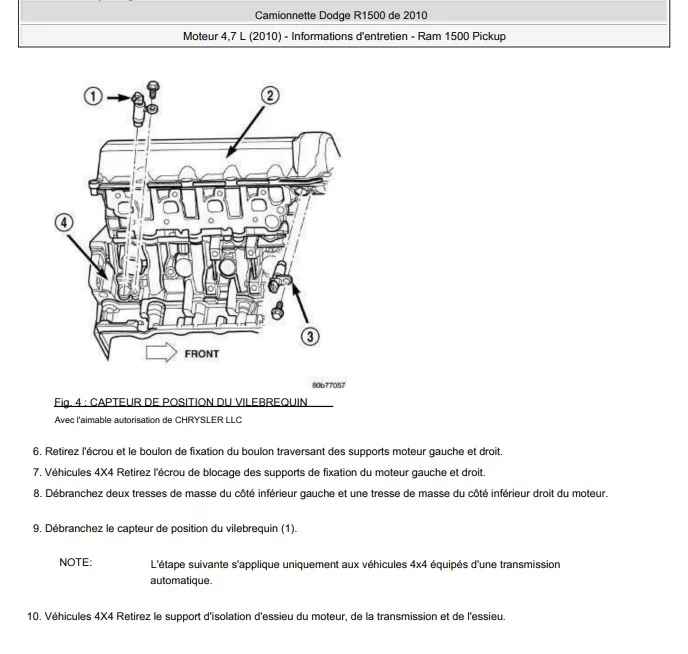 Manuel d'atelier Dodge RAM 1500 2500 2010 français