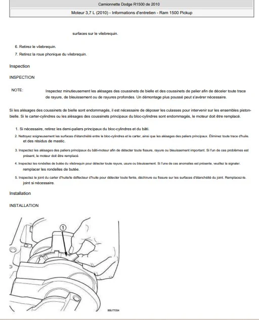 Manuel d'atelier Dodge RAM 1500 2500 2010 français