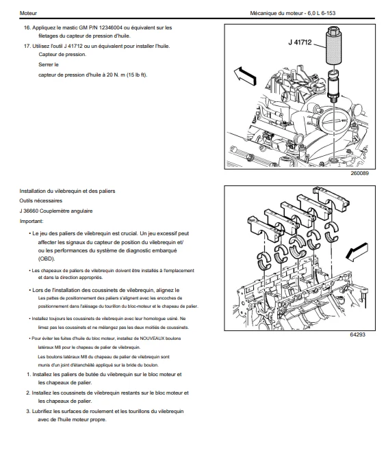 manuel d'atelier Chevrolet Cadillac moteur LQ6 LQ9 français