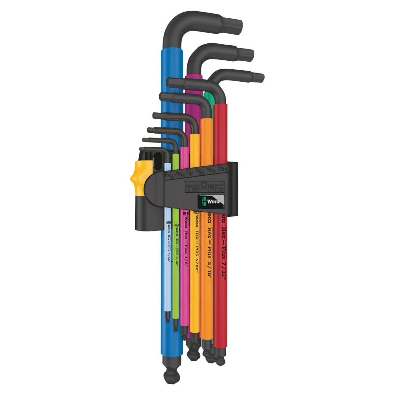 Clé Males Coudees 6 Pans-Allen Wera 950 Hex Plus Blacklaser Imperial (Pouces) (Avec Fonction Retenue) (Set 9 Pieces) -Marque Allemande Pour Les Ateliers-