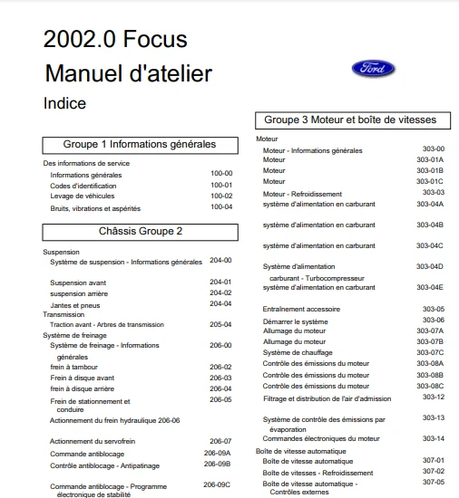 Manuel d'atelier Ford Focus 2002 en français
