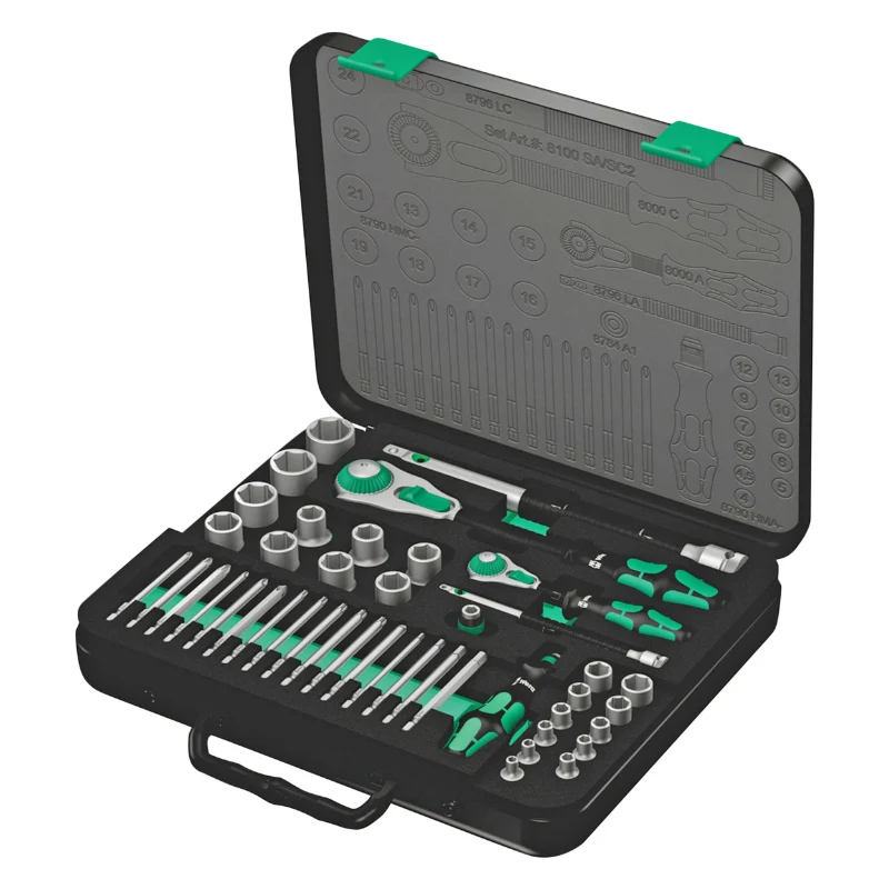 Cliquet Wera 8100 Zyklop Speed 1-4, 1-2 Metrique Avec Douilles Et Embouts Noir-Vert (Set 43 Pieces) -Marque Allemande Pour Les Ateliers-