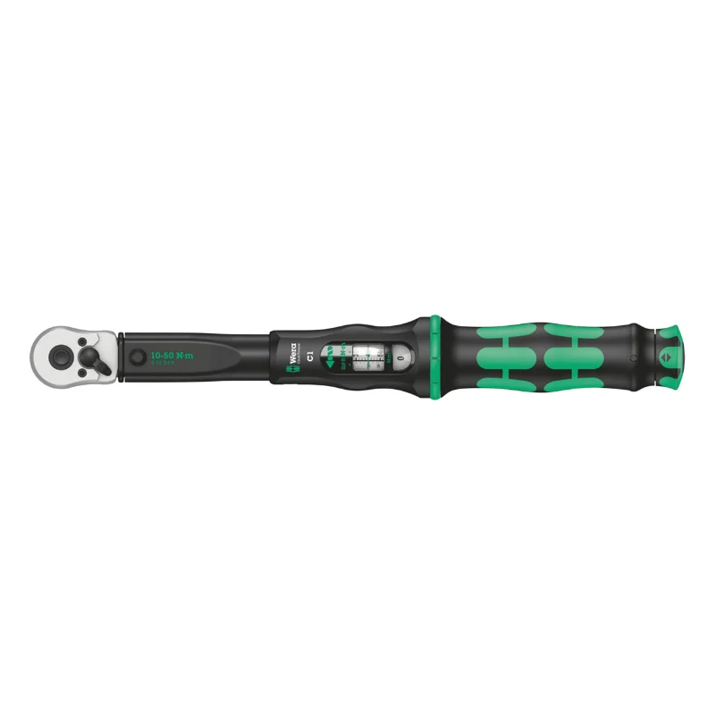 Clé Dynamometrique Wera Click Torque C1 Carré 1-2 Serrage De 10 A 50 Nm Noir-Vert (Debrayable) (Vendu A L'Unite) -Marque Allemande Pour Les Ateliers-