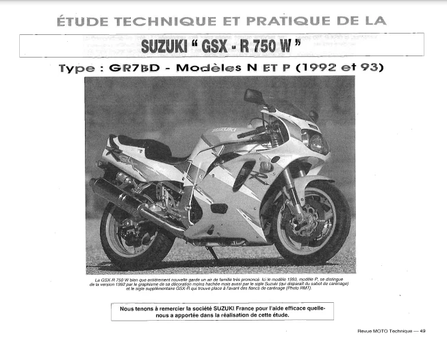 Manuel de réparation Suzuki GSXR 750 1992 1993