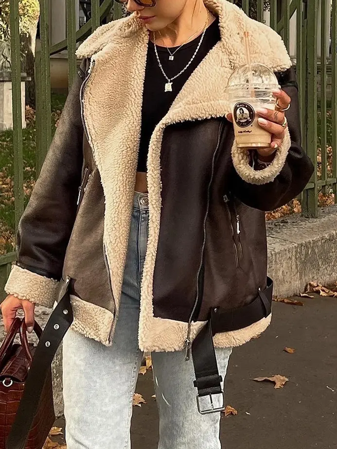 Veste biker femme - Aviateur Sherpa