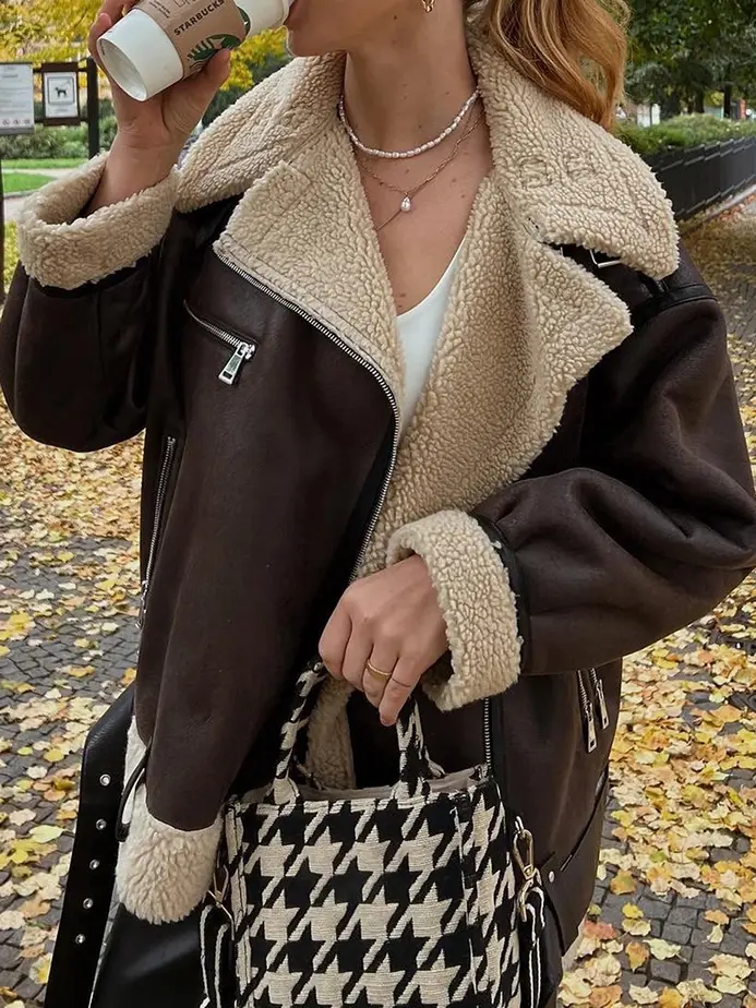 Veste biker femme - Aviateur Sherpa