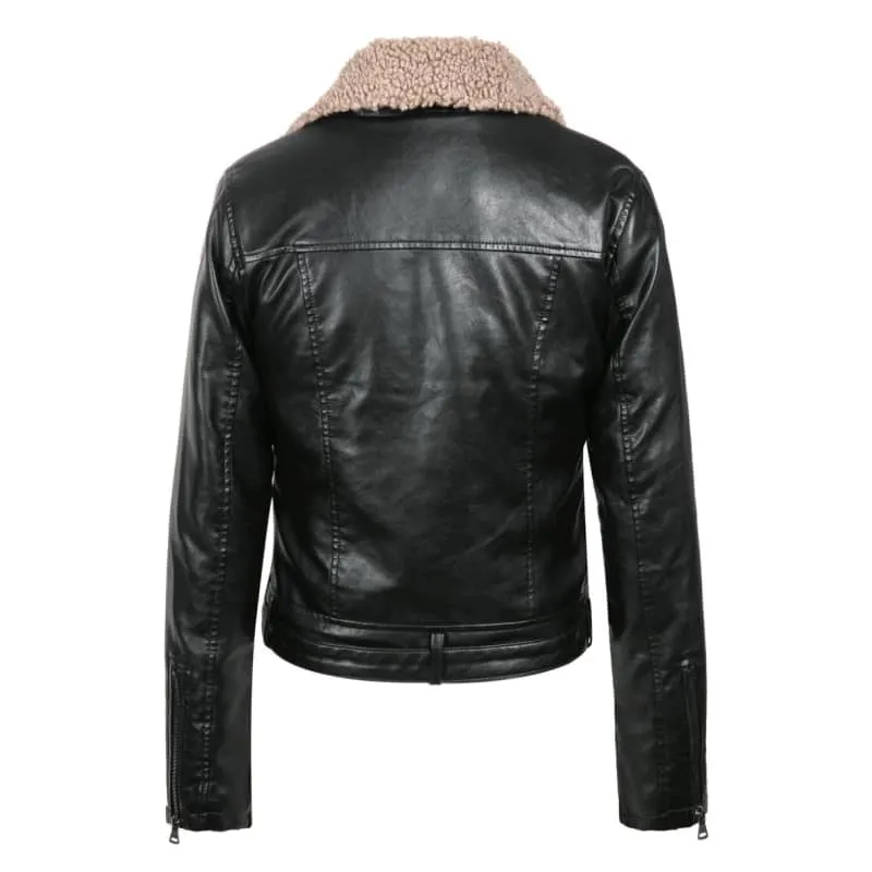 Veste biker femme - Col mouton