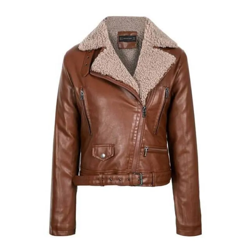 Veste biker femme - Col mouton