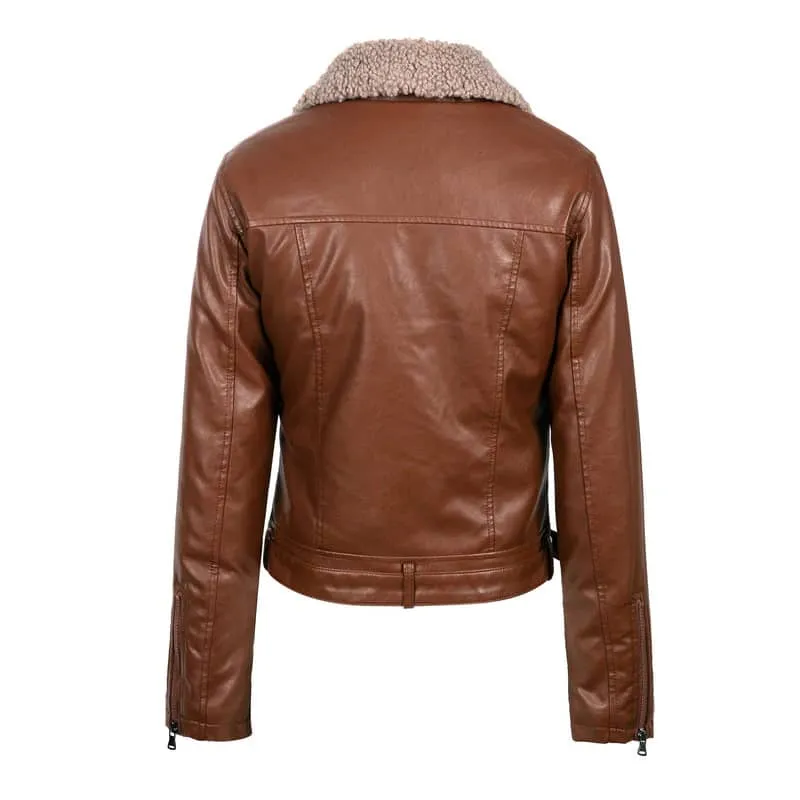 Veste biker femme - Col mouton