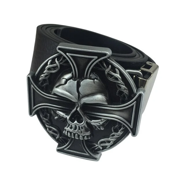 Ceinture biker Tête de mort et croix de malte