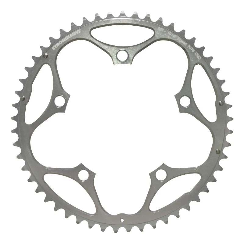 Plateau Route 5 branches Ø 130 Stronglight 53 dents Extérieur Argent Alu 7075 Type Shimano 9-10V.