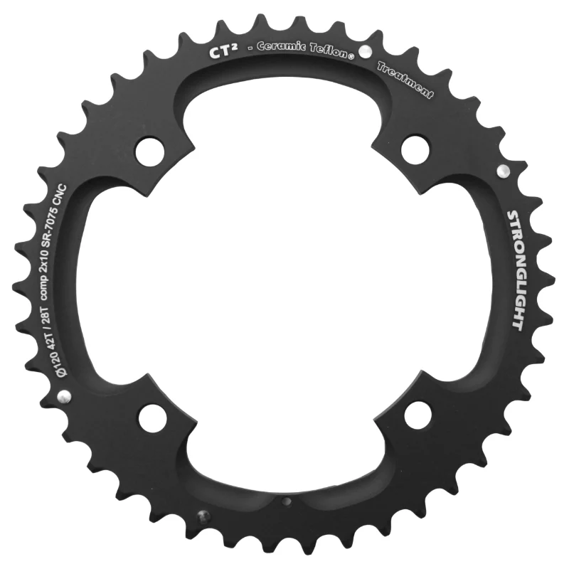 Plateau VTT 4 branches Ø 120 Pour Sram X0-Xx Stronglight Double 42 dents Extérieur Noir Ct2 10V. Pour 28 dents Intérieur Filete - Épaisseur 5 mm (X9-X7-X0-Xx)