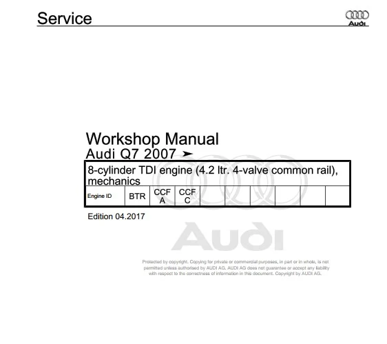 Manuel d'atelier réparation Audi Q7 2007 2017