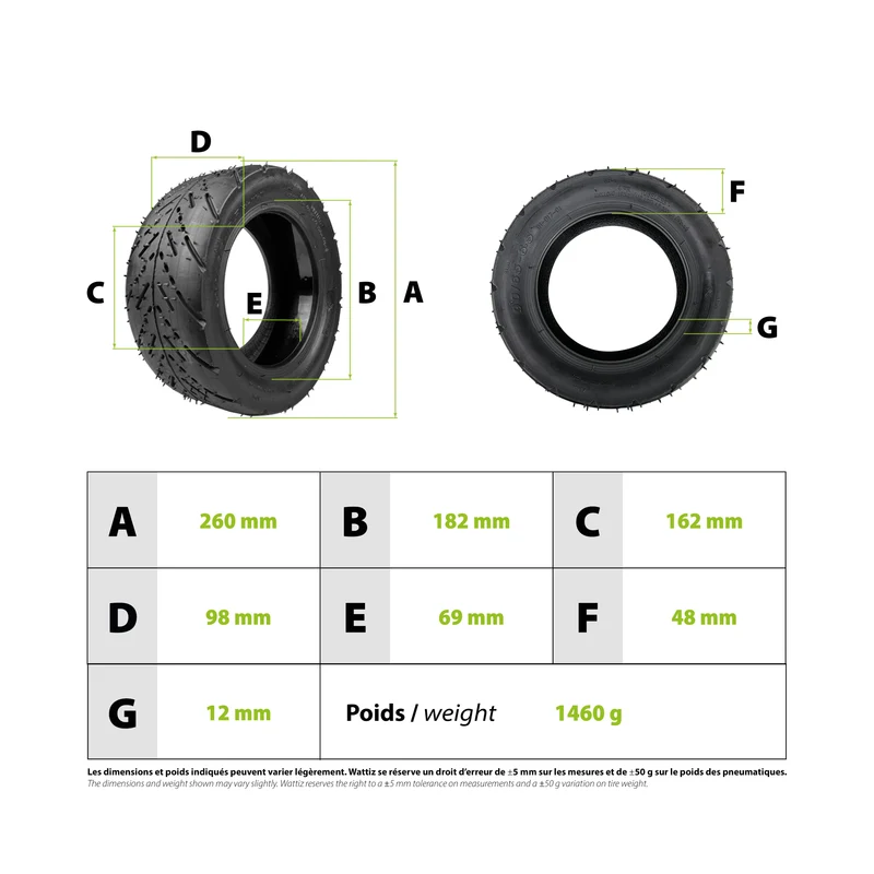 Pneu 90/65-6.5 Tubeless + Gel anti crevaison