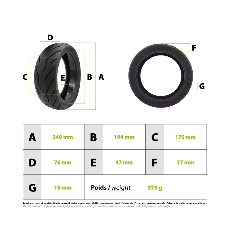 Pneu Route 10.5x2.75 tubeless avec gel anti-crevaison Ninebot P65 P100