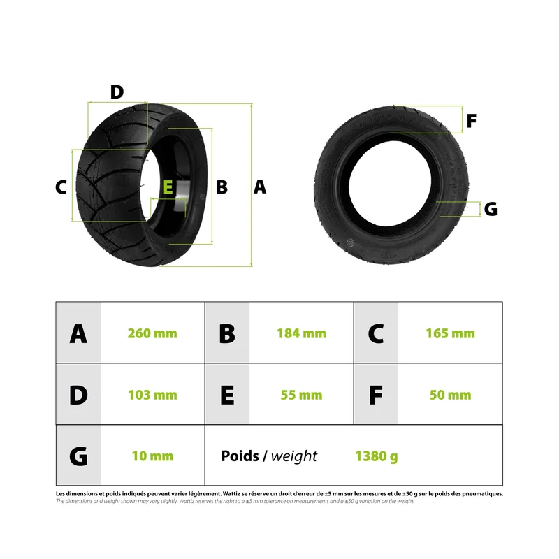 Pneu 100/55-6.5 avec gel anti crevaison