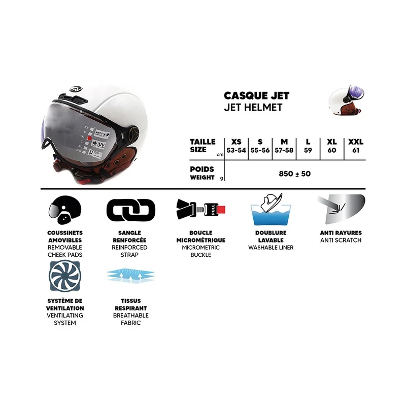 Casque JET blanc brillant (taille XS à XXL)