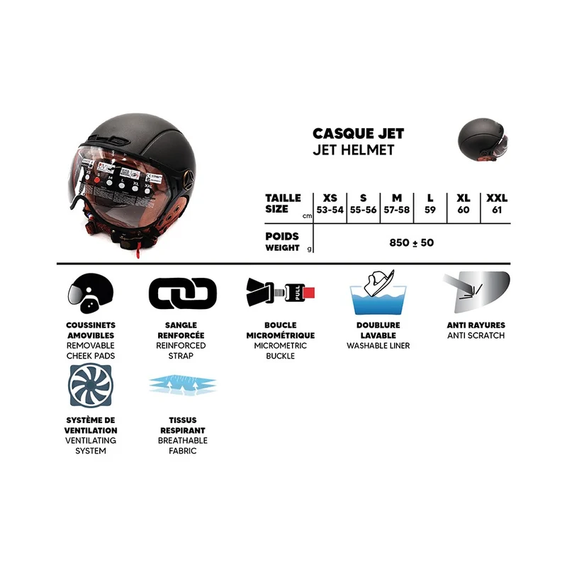 Casque JET Gris graphite Mat (taille XS à XXL)