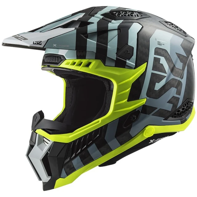 Casco Cross LS2 MX703 X-Force Barrier carbono azul cielo-amarillo flúor