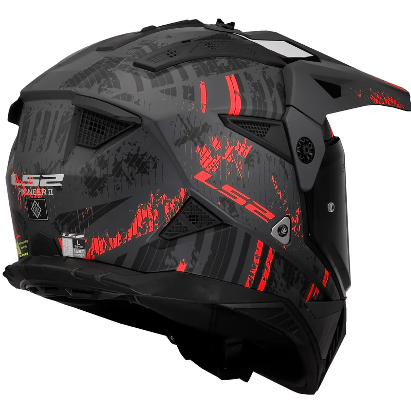 Casco LS2 MX702 Pioneer II Crazy - Negro/Rojo Mate