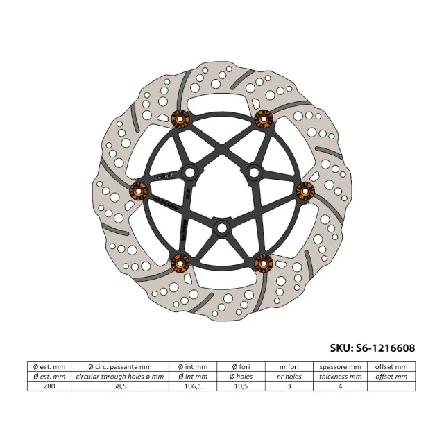 Disco de freno delantero flotante Yamaha Aerox d=280mm MK II Stage6 R/T
