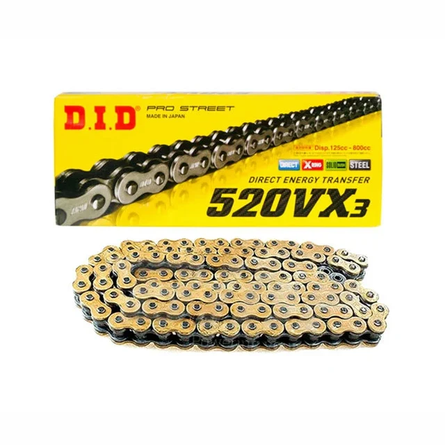 Cadena de transmisión X-Ring paso 520 VX3 114 eslabones S&S D.I.D - plata